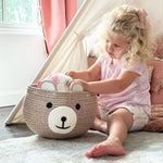 Baby Basket for Gifts Empty, Cute Bear Design, Light Brown | 10.5" x 8.5" Baby Shower Basket for Kids Boys Newborn Storage, Toy Basket for Living Room Nursery Décor, Soft Cotton Rope