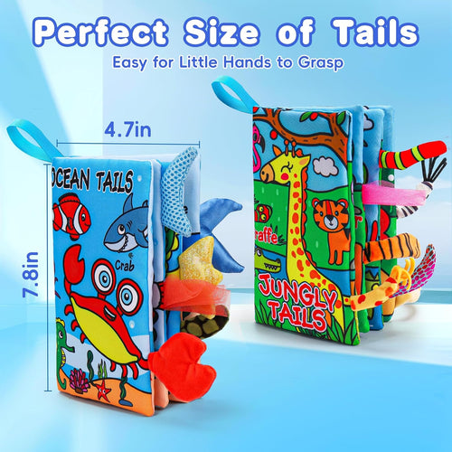 2PCS Baby Books Toys 0-6 Months Infant Tummy Time Sensory Travel Toys | 3 4 5 6 Month Crinkle Touch Feel Busy Soft Book for Babies 0-3-6-12 Month Newborn Essentials Must Haves Boy Girl Shower Gifts