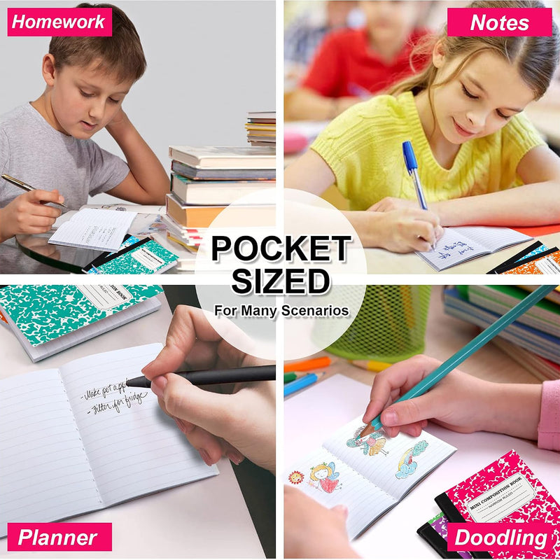 feela Mini Composition Notebook, Cute 30 Pack 5 Pastel Colors Narrow Ruled Mini Composition Books Bulk, Small Pocket Marble Journal Notebooks for Kids Students College, Pocket Size 4.5 x 3.25 in