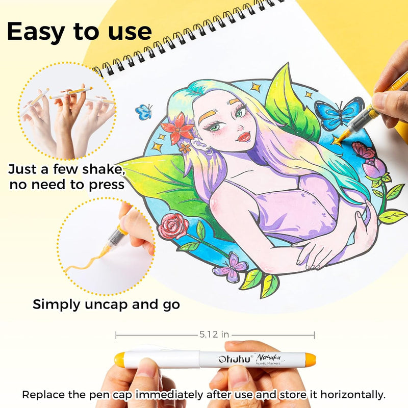 Ohuhu Acrylic Paint Markers Brush Tip: 48 Pack Automatic Ink Control Acrylic Markers High Opacity Paint Pens Water-Resistant Lightfast for Rock Painting 3D Prints Easter Eggs Wood DIY Crafts- Nahuku