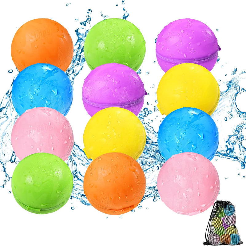 Reusable Water Balloons 12PCS - Summer Water Toys for Pool Beach & Outdoor, Self-Sealing Refillable Water Bombs for Kids Ages 3-14, Magnetic Splash Balls for Kids Fun Games & Activities