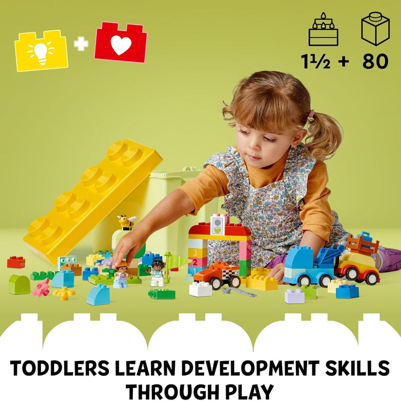 LEGO DUPLO Classic Cars and Trucks Brick Box Building Blocks, STEM Toys for Toddlers 1.5+ Years, Fine Motor Skills Development
