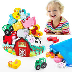 IPOURUP Dinosaur Blocks for Kids 3-5 Wooden Stacking Montessori Toy for 3 4 5 6 7 8 Year Old Boys and Girls
