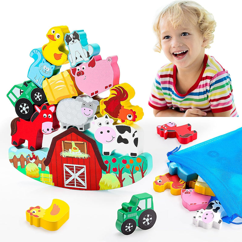 IPOURUP Dinosaur Blocks for Kids 3-5 Wooden Stacking Montessori Toy for 3 4 5 6 7 8 Year Old Boys and Girls