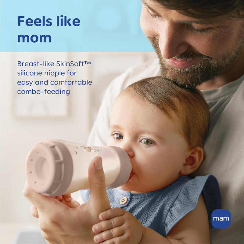 MAM 9oz Easy Start Anti-Colic+ Vented Baby Bottles, 2+ Months, 4 Pack, Girl | Medium Flow Breastfeeding-Like Nipple, Dual Anti-Colic Reduces Gas & Reflux, Easy Clean, BPA Free, 2+ Months, Made In Europe