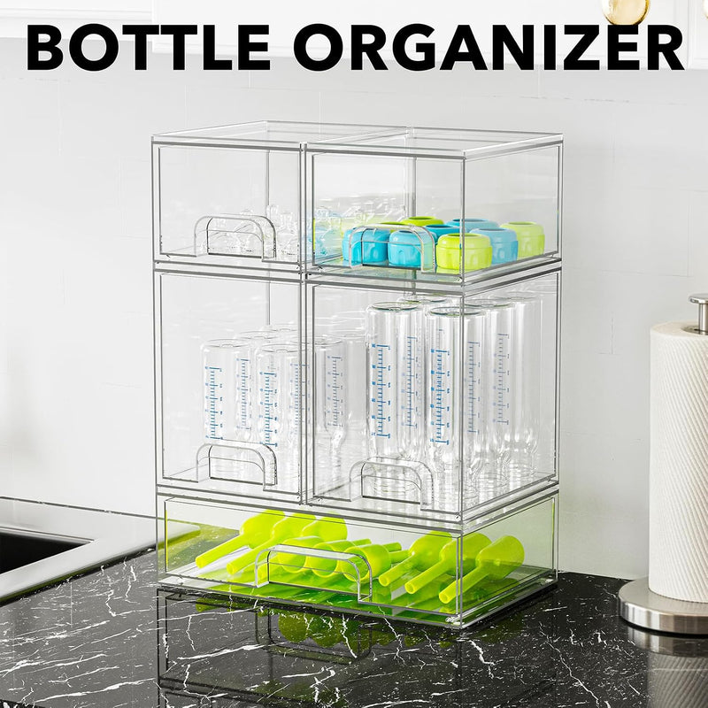 SpaceAid Bottle Storage Organizer Baby - Acrylic Bottles Station Organizer Container, Stackable Clear Drawers for Countertop, Vanity, Bathroom, Cabinet, Pantry Organization, 5 Pack, 2S2M1L, 15.4"H