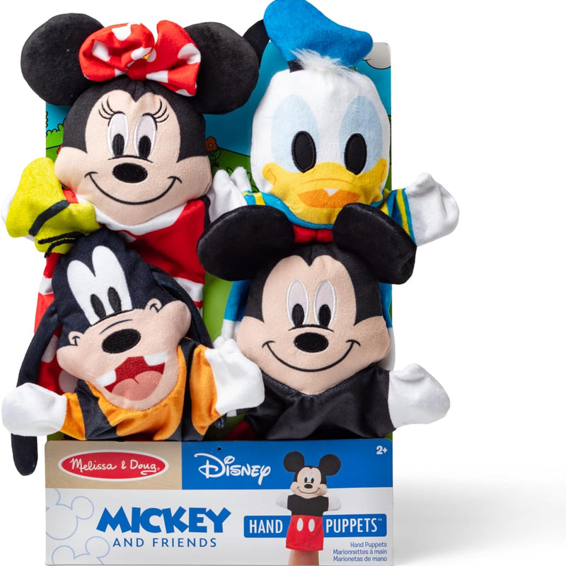 Melissa & Doug Disney Mickey Mouse & Friends 4-Piece Soft & Cuddly Hand Puppet Set for Imaginative Play, Featuring Mickey, Minnie, Donald, and Goofy for Kids and Adults.