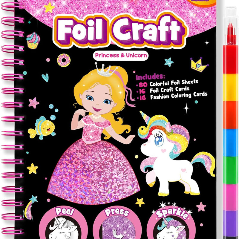 FUNNYB&G Foil Art Craft Kit for Kids, Sparkly Birthday Gift Toy for Girls