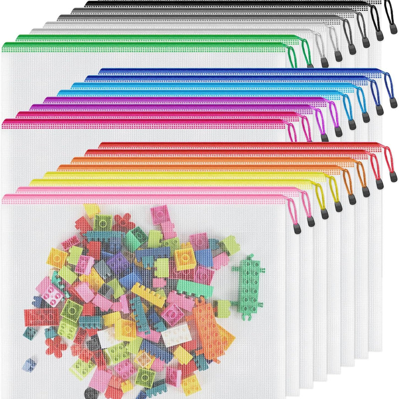 Smarpau 24 Pack Pencil Pouches, A6 Waterproof PVC Pencil Bags, 12 Colors Mesh Zipper Pouches for School Supplies, Classroom Organisation, Office Documents & Travel Storage
