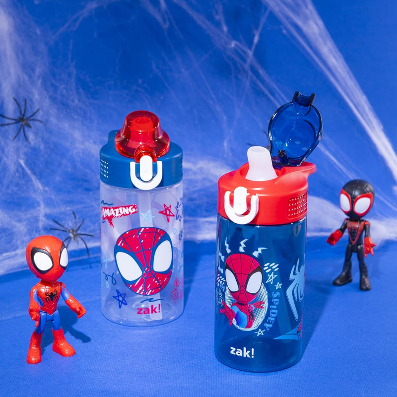 Zak Designs Marvel Spider-Man Sage 16oz Leak-Proof Straw Kids Water Bottle | BPA Free Durable Plastic, Cupholder Friendly, Dishwasher Safe, Easy to Clean, Lid Lock, Handle, For School, Home, Travel