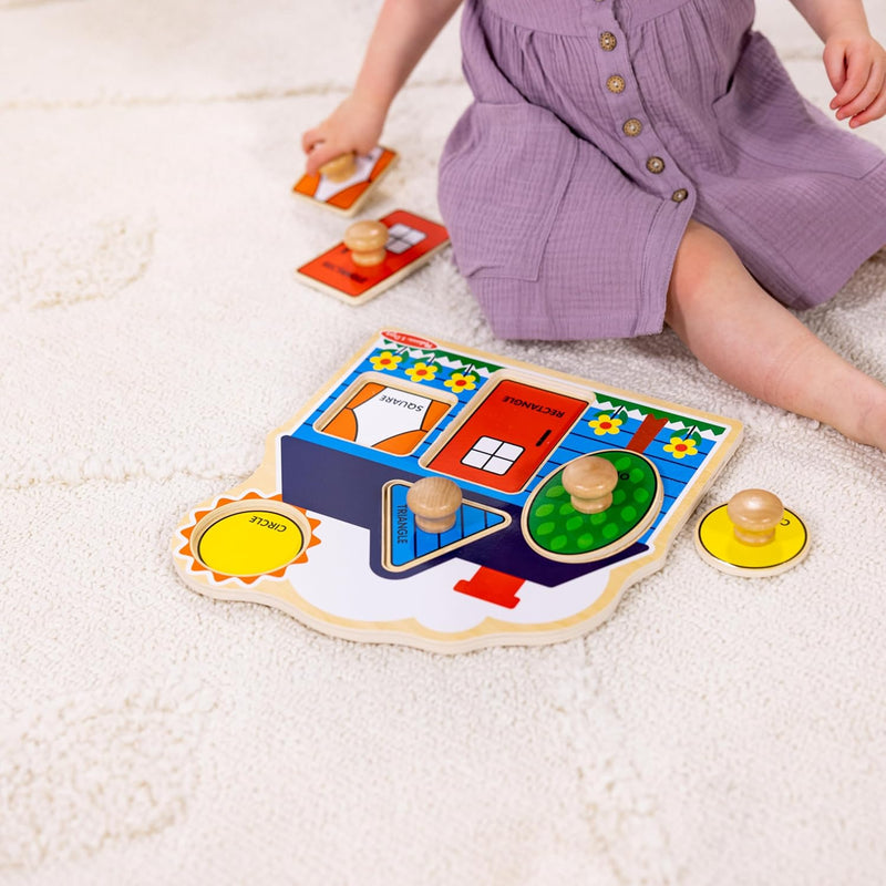 Melissa & Doug First Shapes Jumbo Knob Puzzle, Wooden Peg Puzzle, Ages 1+, Educational Toy for Shape Recognition