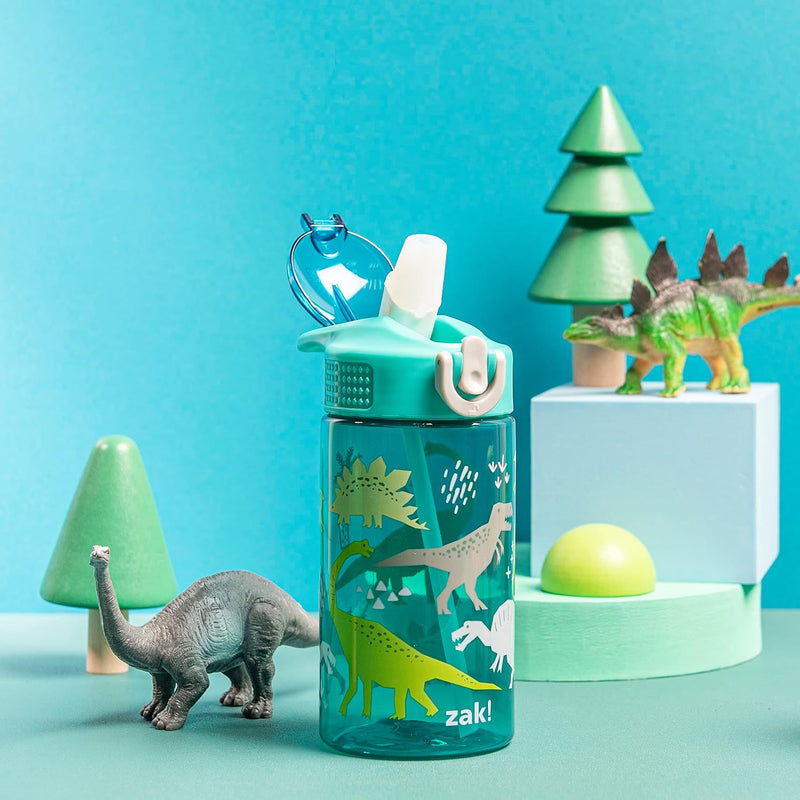 Zak Designs Dinosaur 16oz Leak-Proof Straw Kids Water Bottle, Plastic