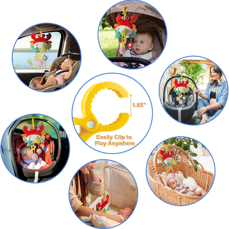 Car Seat Toy, Stroller Toy with a Convenient Clip | Carseat Toys Hanging Baby Accessories,Built-In Bell, Rattle,Mirror for infant,Babies Gift 0-3-6-12 months Boy Girl