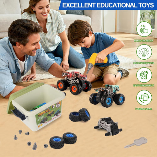 Take Apart Monster Truck Toys for Kids 3 4 5 6 7 8 Year Old Boys, STEM Educational Building Toys with Electric Drill & Storage Box Gift Birthday Christmas for Boys Girls Kids Toddlers