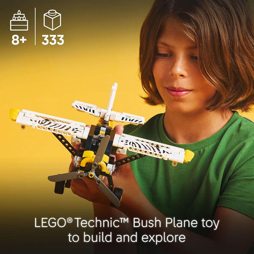 lego technic bush plane toy 42198 buildable airplane model with spinning propeller and 4-cylinder piston engine ages 8+