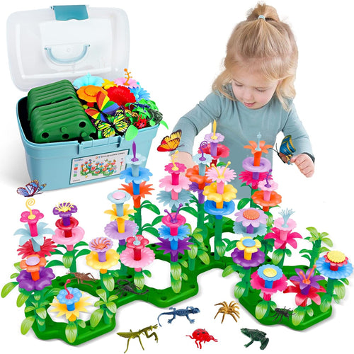 156 PCS Insect Flower Garden Building Educational STEM Learning Pretend Play Gardening Set for 2-6 Year Old Toddlers Girls Boys