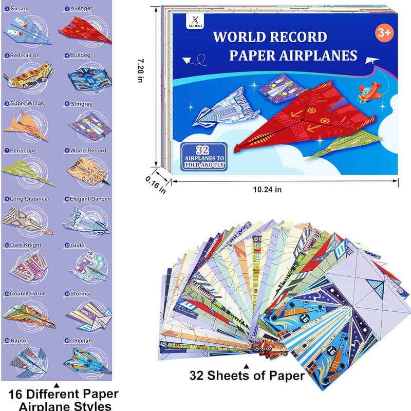 16-Design Paper Airplane Kit with FSC Certified Paper, Digital Manual, Perfect for Kids Ages 6-12.