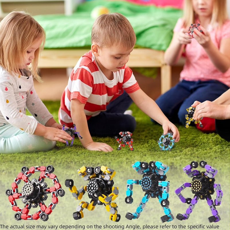 Gokeey Transformable Fidget Spinners - Eco-Friendly ABS Plastic, 4 Colors, Finger Gyros, Stress Relief Toys for Kids & Adults