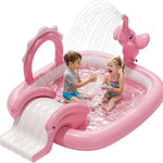 QPAU Elephant Kids Pool with Slide and Sprinkler, Inflatable Play Center with 4 Rings, 72 × 64 × 37 in, Fast Inflation Kiddie Pool for Garden & Backyard, Birthday Gift for Ages 1+ (Pink)