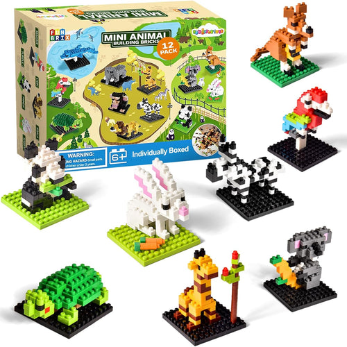FUN LITTLE TOYS Mini Animal Building Blocks – 12 Pack, No Duplicates, Individually Boxed Zoo Sets for Kids 6-12, Party Favors, Classroom Prizes, Goodie Bag Stuffers & Easter Egg Fillers