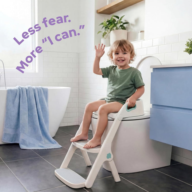 Potty Training Seat, 2-in-1 Toddler Toilet Seat with Steps, Upgrade Potty Step Stool for Toddler with Anti-Slip Pad Step Stool, Extended Splash Guard, Foldable Potty Ladder Boys Girls, Green