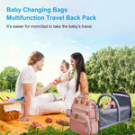 Jeryswet Baby Diaper Bags with Changing Station, Waterproof Large Capacity Diaper Bag Backpack for Moms Dads with USB Charging Port and Stroller Straps, Baby Shower Gifts, Pink