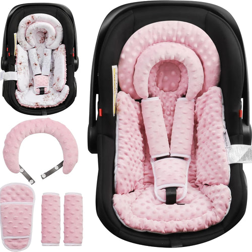 BOMOLOUR Infant Car Seat Insert for Baby Head Body Support, Pink | Reversible, Adjustable For 0-24 Months, Versatile Fits For Baby Car Seat ,Stroller, Swing, For Preemie, Newborn, Infant
