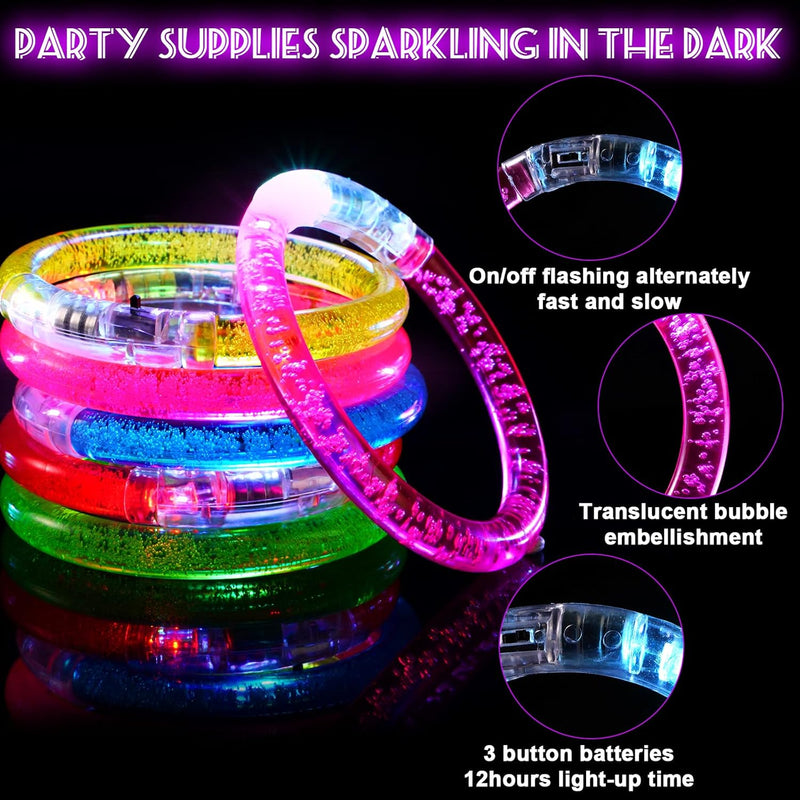 24Pcs Glow in the Dark Party Supplies for Kids/Adults, Flashing Light up Toys LED Bracelets Easter Glow Sticks, Mardi Gras Party Favors Carnival Birthday Concert Gifts Accessory