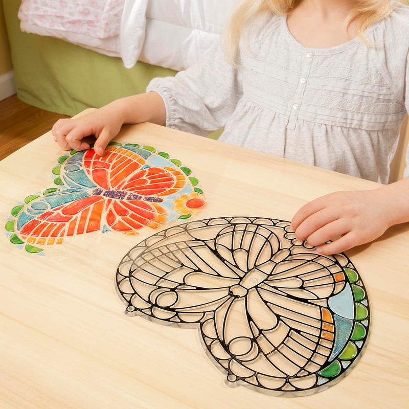 Melissa & Doug Stained Glass Made Easy Activity Kit: Butterfly - 140+ Stickers Kids Sticker Stained Glass Craft Kit; Sun Catchers for Kids Ages 5+