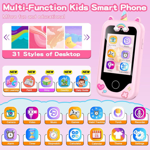 Multifunctional Kids Smart Phone with Dual Camera, Games & Music Player, Toddler Learning Toy, Ages 3-10