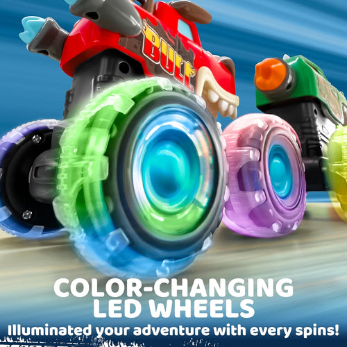 joyin 3-pack motion-activated light-up monster trucks for toddlers with led wheels and press-and-go feature