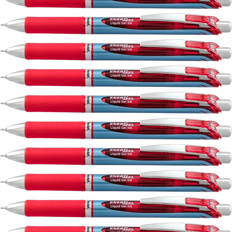 Pentel EnerGel Deluxe RTX Retractable Liquid Gel Pen, Medium Line, Needle Tip, Blue Ink, Box of 12 (BLN77-C), 0.7mm needle
