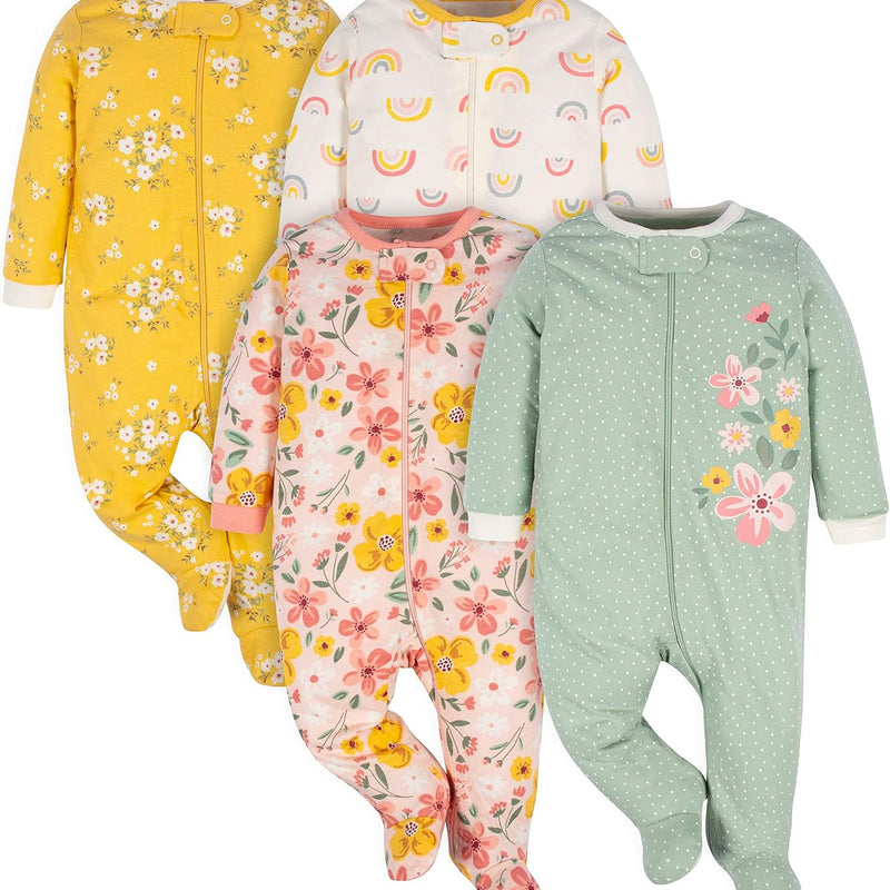 Gerber Baby Girls 4-Pack Sleep 'N Play Footie