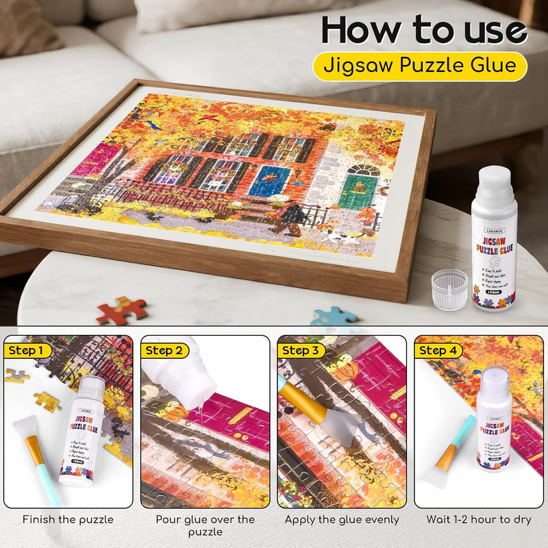 YAKAMOZ Jigsaw Puzzle Glue with Sponge Head for Adults Clear Water-Soluble Craft Puzzle Glue Quick Dry for 1000/1500/3000 Pieces of Puzzle,120ML