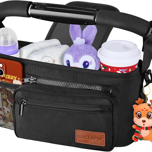 Stroller Organizer with Cup Holder, Non-Slip Stroller Caddy Baby Essentials | Universal Stroller Bag Accessories with Detachable Phone Bag, Fits for Uppababy, Baby Jogger, Christmas New Moms Baby Gifts