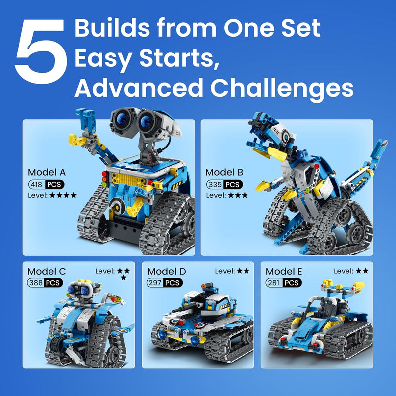 Sillbird 5-in-1 Programmable Robot Building Kit, STEM Toys for Boys 8-12