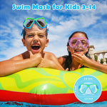 Freela 2 Pack Kids Swim Goggles Mask for Boys Girls 3-14, Tempered Glass Lens 180° HD View with Nose Cover for Pool Beach