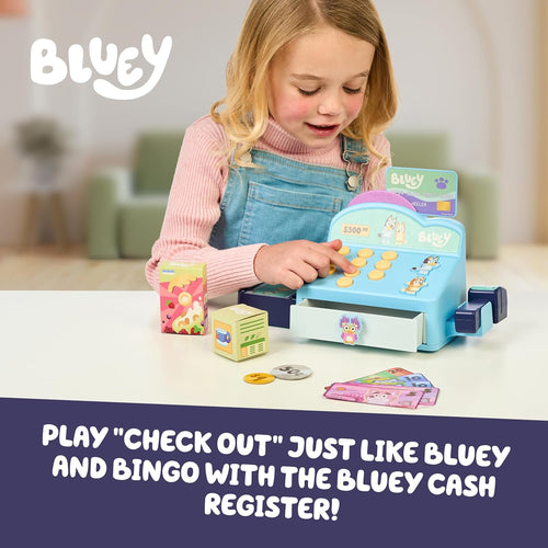 Bluey Cash Register Playset with Scanner, Toy Credit Card, and Dollar Bucks for Kids, Ages 3+