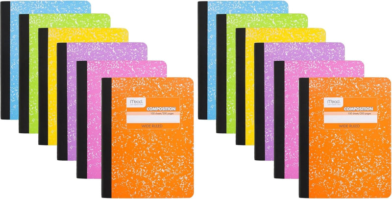 Mead Composition Notebook, College Ruled 7.5" x 9.75" Paper, 100 Sheets, Assorted Colors, 6 Pack (850106-ECM)
