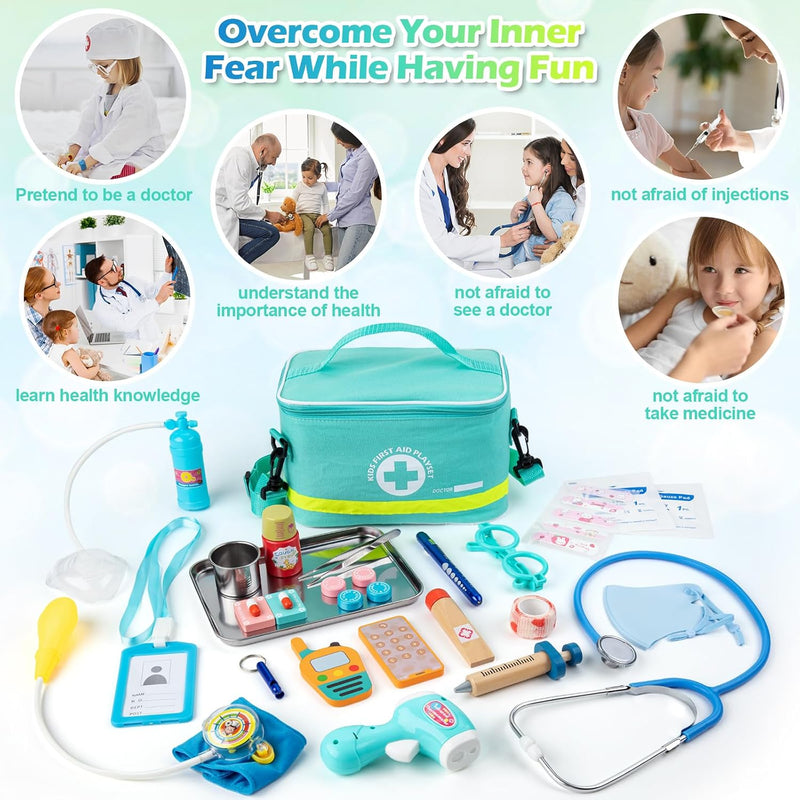 Doctor Kit for Kids, 34 Pcs Pretend Playset for Toddlers, Doctor kit for Toddlers 3-5, with Medical Bag, Stethoscope and Other Accessories, for Boys and Girls Fun Role Playing Game