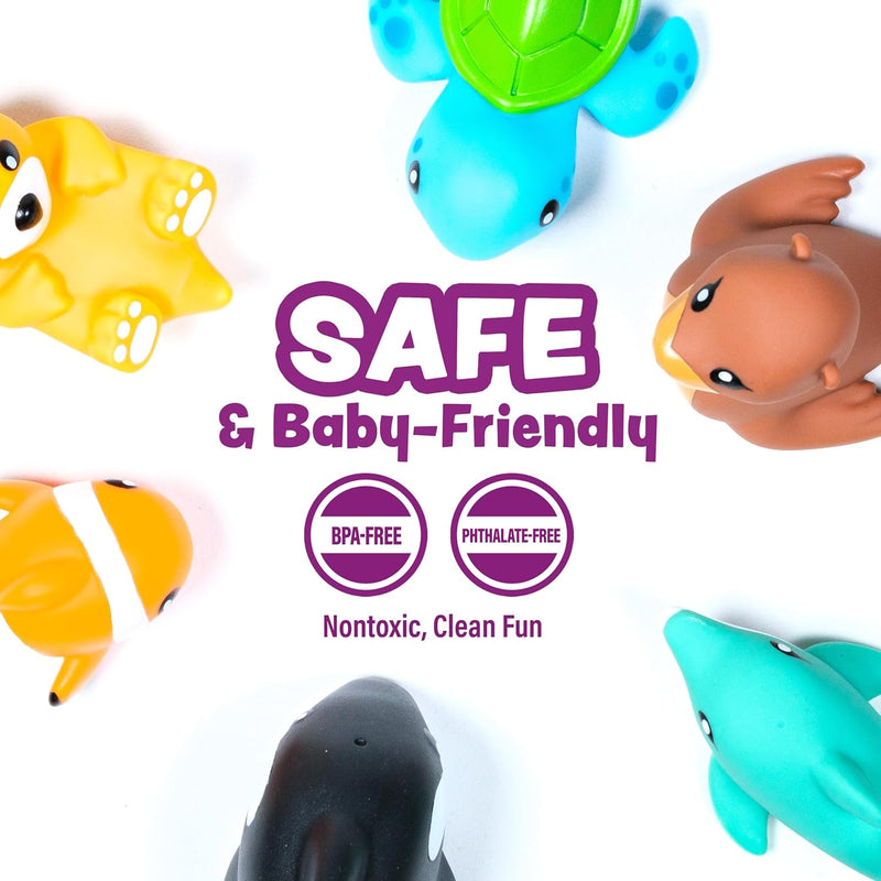 Tub Works® Marine™ Mold-Free Bath Toys, 6-Pack | Sealed, No-Hole Design | Soft, Squeezable & Float