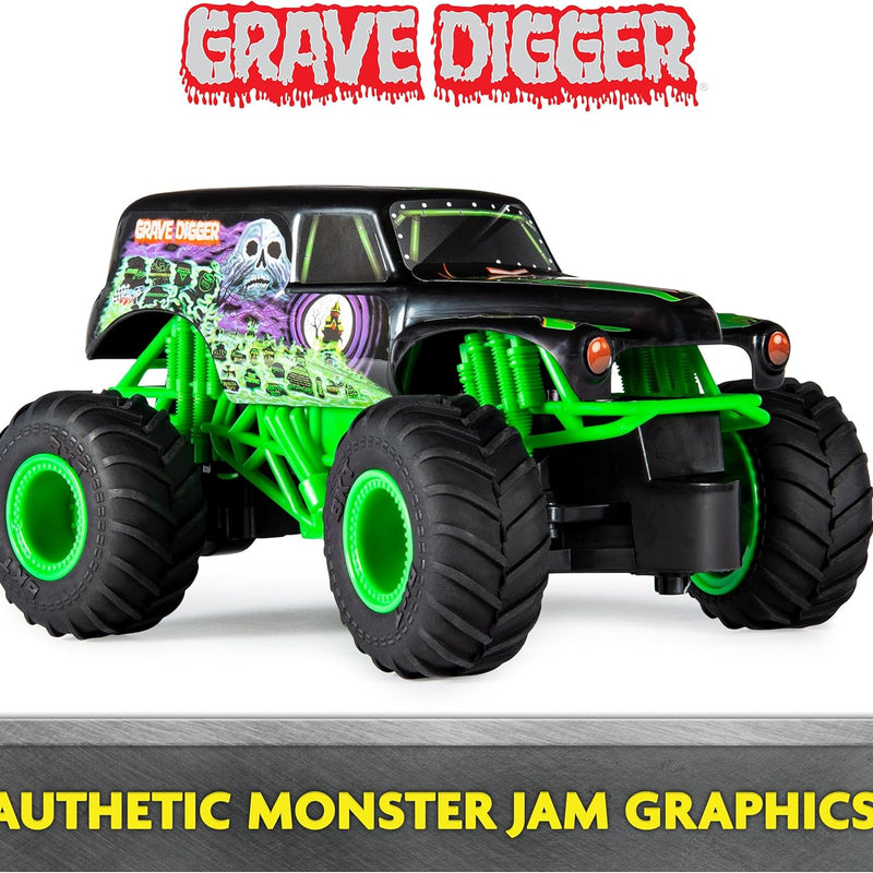 Grave Digger Official 1:24 Scale Remote Control Monster Truck for Kids, 2.4 GHz, 5 AAA Batteries