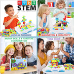 Educational Toys Building Blocks, 244 Pieces Electric Screwdriver DIY Building Toys for Boys and Girls, Educational Construction Building kit for Kids Ages 4 5 6 7 8 9 10 Year Old