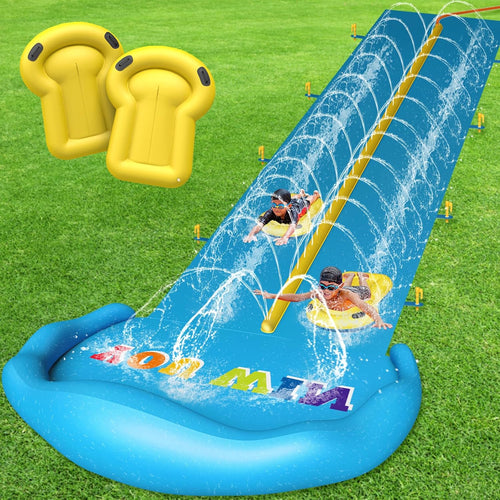 Extra Long Water Slide for Kids Adults, 32.8 FT Inflatable Slip Water Slides for Kids Backyard, Heavy Duty Slide with 2 Boards Double Lane Lawn Slides for Boy Girl Outdoor Water Play
