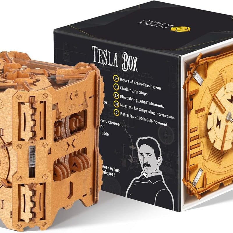 Puzzle Potato Tesla Box - Electronic Puzzle Box - Escape Room Game in a Box - Brain Teaser - 3D Wooden Puzzle for Adults - Money Puzzle Box for Cash Gift - Birthday GiftBox MoneyBox