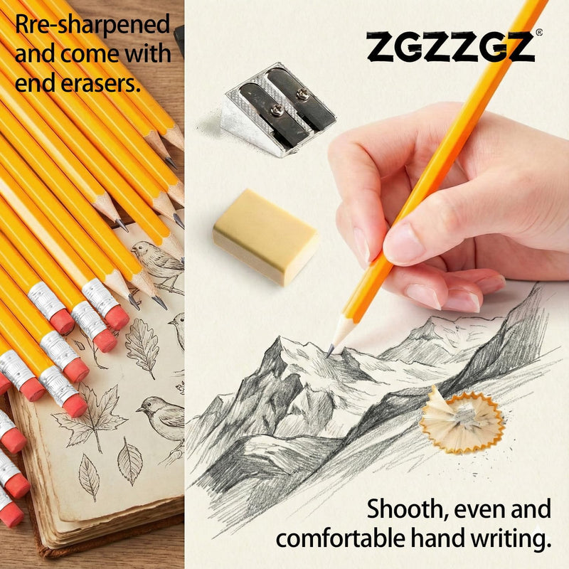Wood-Cased #2 HB Pencils, 200 Pack Sharpened Yellow Pencils with Erasers, Bulk Pack Graphite Pencils for School and Teacher Supplies, Writing, Drawing and Sketching (200)