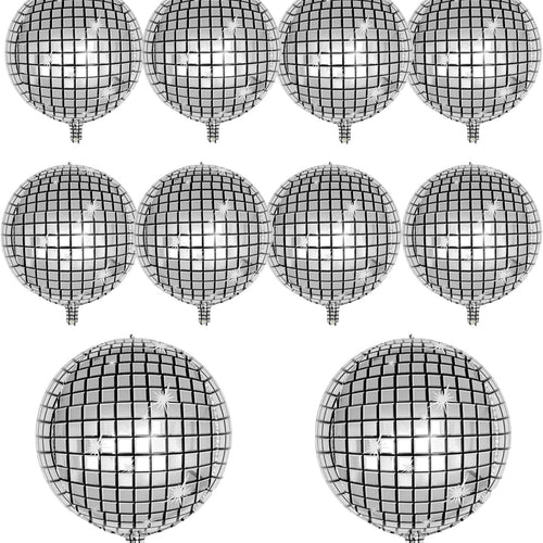 Silver Disco Balloons 10PC Set 10in & 18in Round Balloons 70s 80s Theme Party Decorations