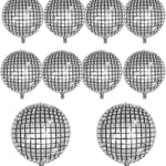 Silver Disco Balloons 10PC Set 10in & 18in Round Balloons 70s 80s Theme Party Decorations