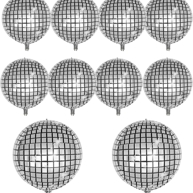 Silver Disco Balloons 10PC Set 10in & 18in Round Balloons 70s 80s Theme Party Decorations