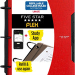 Five Star Flex Refillable Notebook + Study App 1 Inch O-Rings Binder with Pockets Tabs and Dividers, 220 Sheet Capacity, Includes 60 Sheets 8.5" x 11" College Ruled Paper, Amethyst (29328AB6)